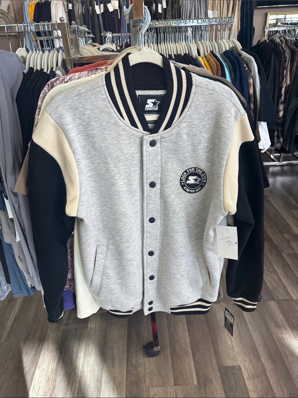 STARTER Grey, Black & Cream Kids Varsity Jacket